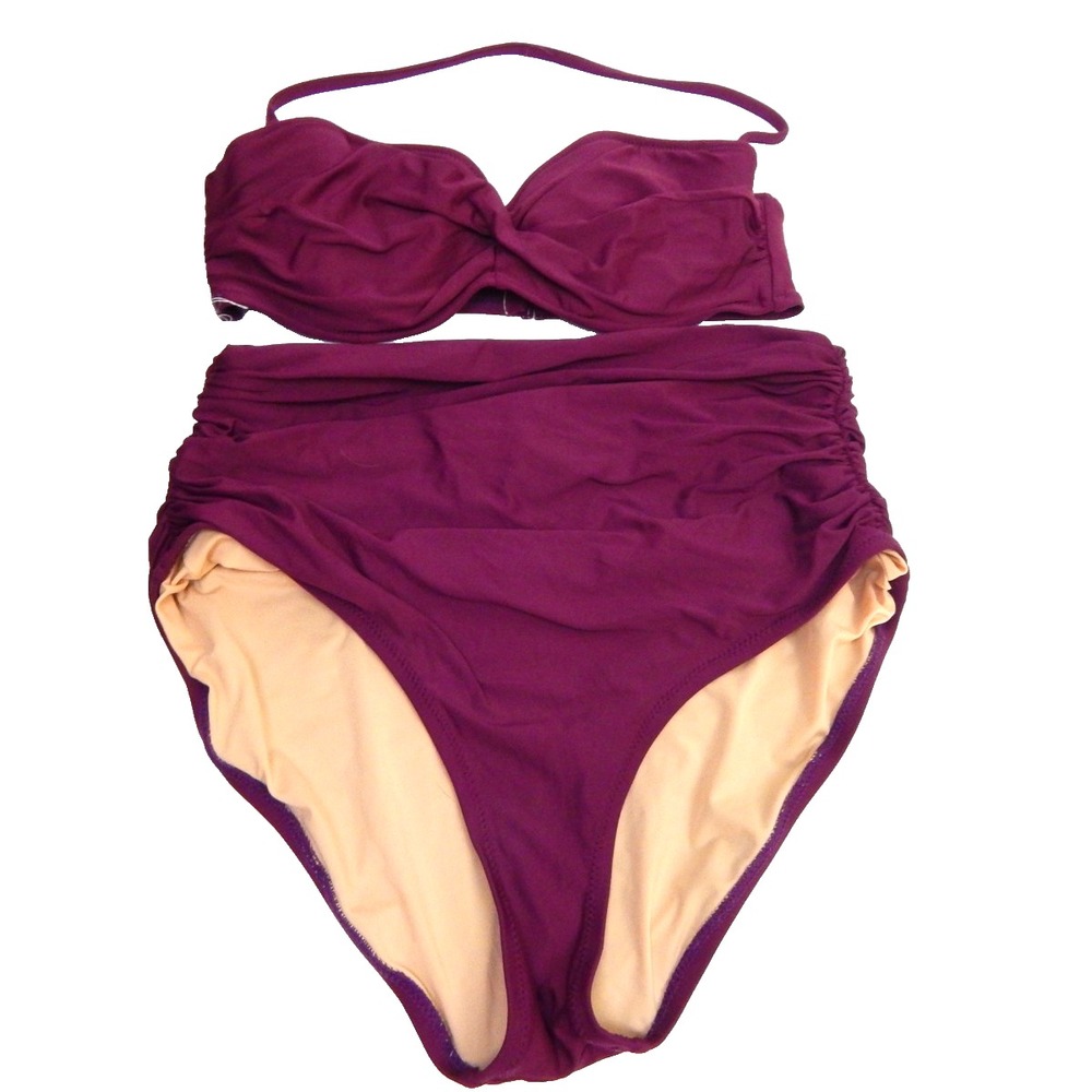 J. Crew Small 34B Bikini Purple High Rise Ruched Bottom Bandeau Top Swimsuit